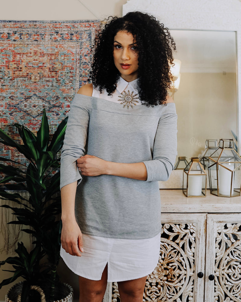Open shoulder sweater/shirt dress – Maison Fifi Open shoulder sweater/shirt dress – Maison Fifi