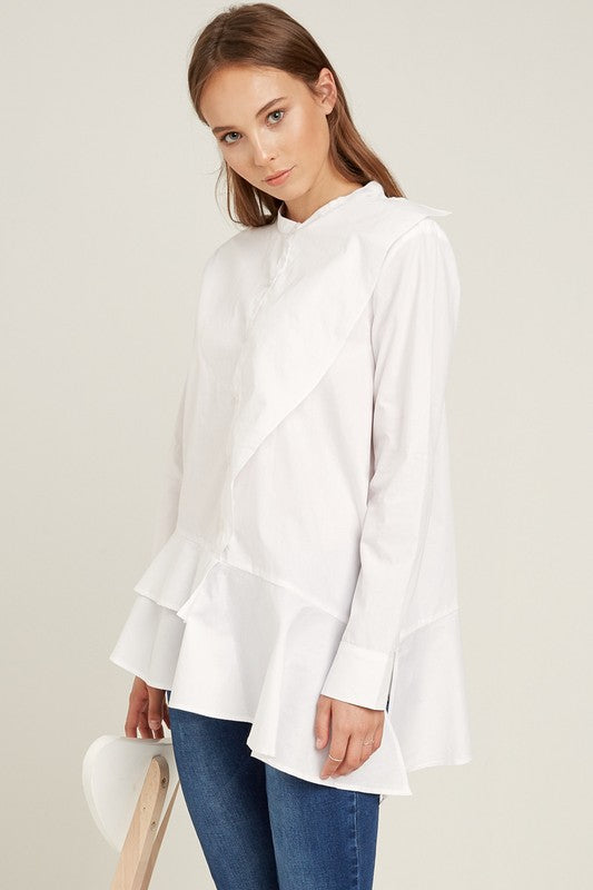 Asymmetric ruffle shirt