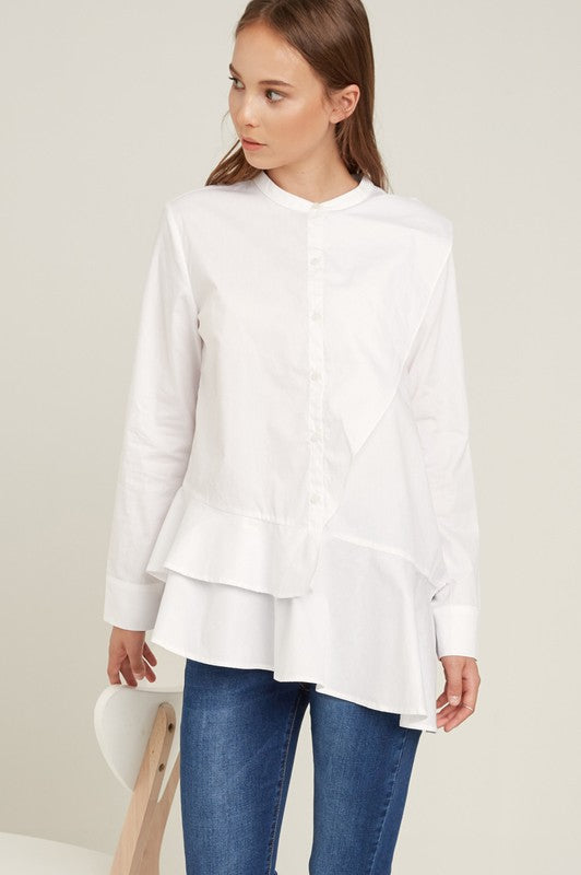Asymmetric ruffle shirt