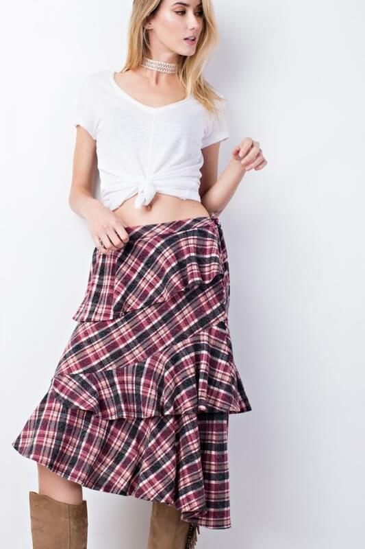 Plaid tiered skirt