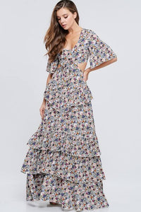 Floral Print Cut Out Maxi Dress