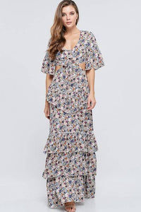 Floral Print Cut Out Maxi Dress