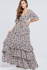 Floral Print Cut Out Maxi Dress