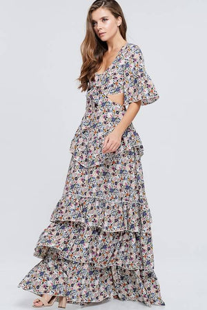 Floral Print Cut Out Maxi Dress