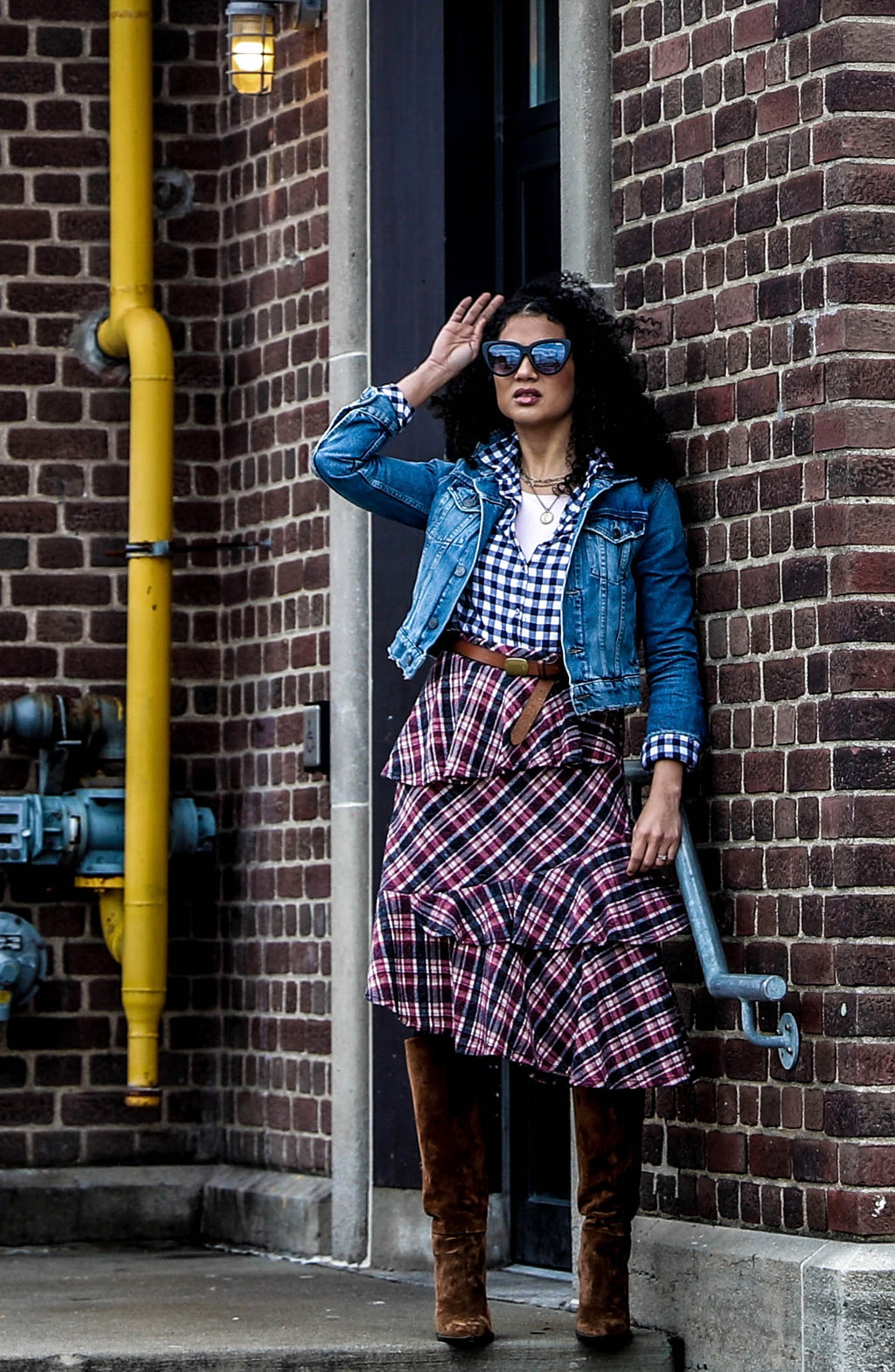 Plaid tiered skirt