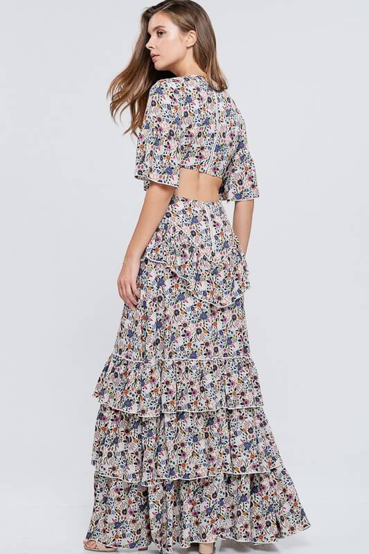 Floral Print Cut Out Maxi Dress